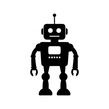 Klasik bir robotun basit siyah silueti, çizgi film robot karakteri, robot sensör silueti çizimi