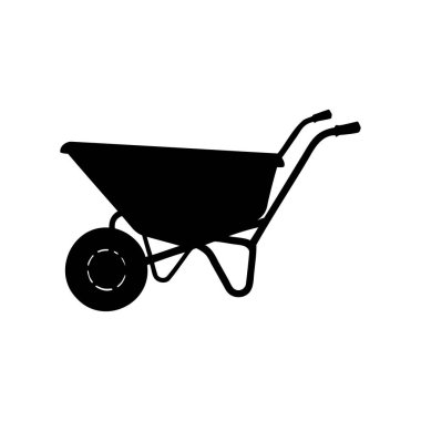 Bir el arabasının silueti, malzeme taşımak ve taşımak için kullanılan bir araçtır, tohum yayıcı siluet vektör çizimi