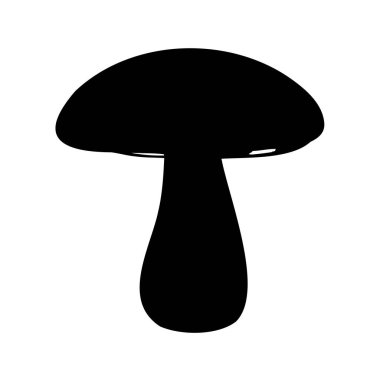 Beyaz arkaplan çizimine karşı mantarın kalın bir silueti, shiitake mantarı siluet vektör çizimi
