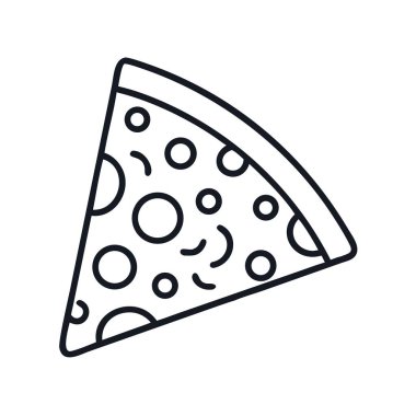 Basit bir çizimle temsil edilen bir dilim pepperoni pizza, bir dilim pizza siluet vektör çizimi.