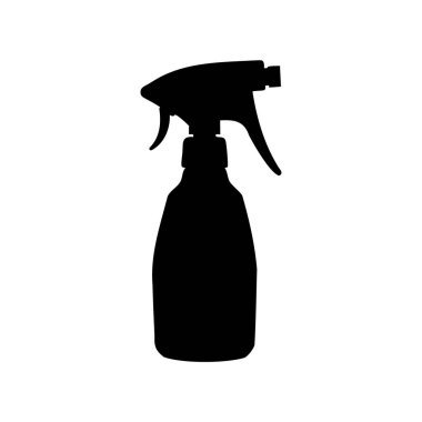 Temizleme ve dezenfekte etme yüzeyleri için bir sprey şişesinin siyah silueti, sprey vektör çizimi