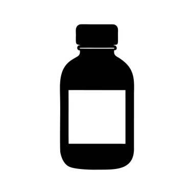 Tıbbi şişe siluetinin minimalist siyah-beyaz vektör görüntüsü, tablet şişe siluet vektör çizimi