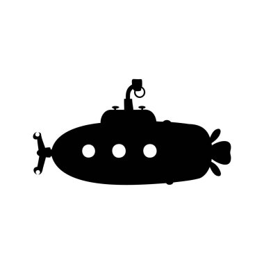 Görünür pervane ve dümen detaylarıyla karikatürist bir denizaltının silueti, sualtı robot silueti çizimi