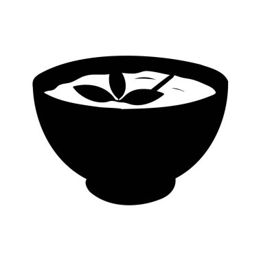 Kremalı yiyecek ve garnitür yapraklarıyla dolu siyah bir kâse silueti, vegan çorba kasesi silüet çizimi