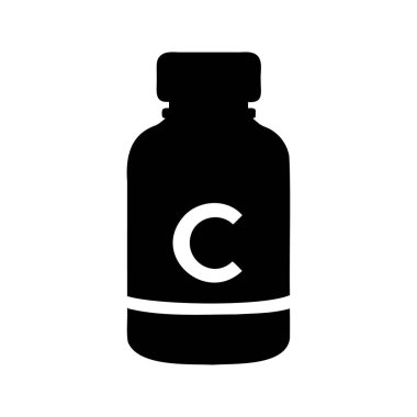 C vitamini şişe silueti, bağışıklık sistemi sağlığını, C vitamini siliüet vektör ilülasyonunu arttırmak için bir ilaç ürünü.