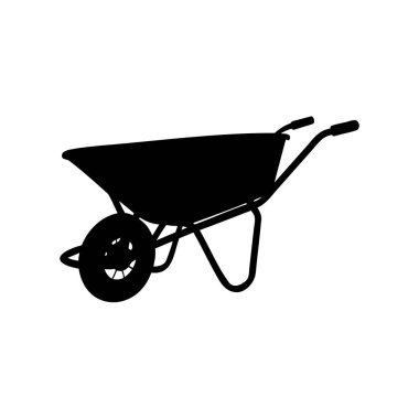Bahçe işleri ve nakliye malzemeleri için siyah bir el arabasının silueti, el arabası silueti vektör çizimi