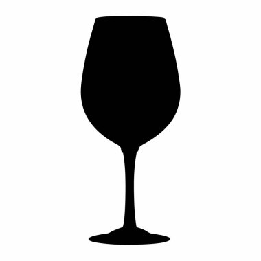 Beyaz zemin üzerinde şarap kadehinin zarif siyah silueti, şarap kadehi siluet çizimi