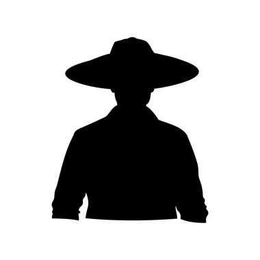 Gölgede gizemli bir figür sombrero ve gömlekli siluet, hasır şapkalı çiftçi silüeti çizimi