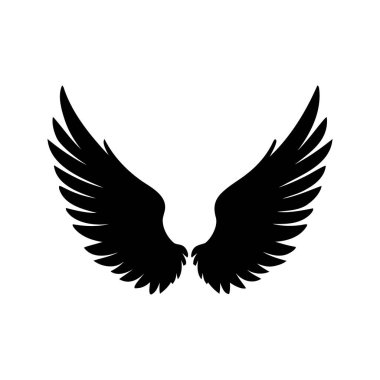 Saf Beyaz Tuval Arkaplanına Karşı Siyah Kanatların Görkemli Çifti, tüylü kanatlar siluet vektör çizimi