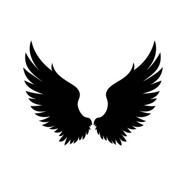 Beyaz Arkaplanda Özgürlük ve zerafeti simgeleyen zarif Kara Kanatlar, tüylü kanatlar siluet vektör illüstrasyonunda