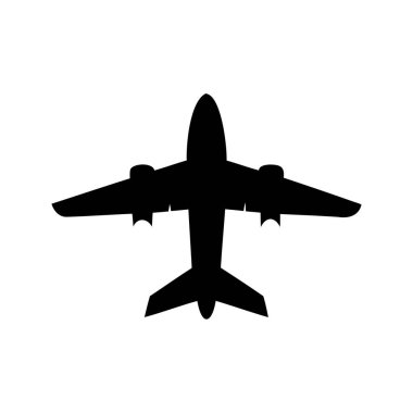 Kanatları ve kuyruğu üstten görünen dört motorlu siluet silueti, siluet vektör illüstrasyonunun üstündeki uçak kanatları