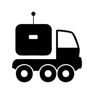 Anteni ve üç set tekerlek vektörü olan gelecekteki dağıtım kamyonu, otomatik dağıtım robotu çizimi