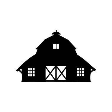Çifte Kapılı ve Pencereli Geleneksel Amerikan Ahırının Silueti, ahır silueti vektör çizimi