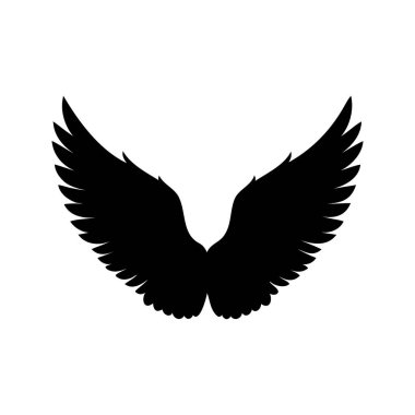 Görkemli bir çift geniş kanatlı siluetin dramatik siyah beyaz silueti, siluet vektör çizimi yapan kuş kanatları.