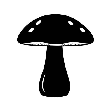 Beyaz benekli mantar mantarının siyah ve beyaz çizimi, boletus mantar siluet vektör çizimi