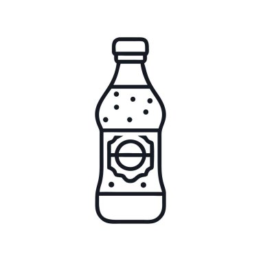 Etiket tasarımlı klasik bir soda şişesinin minimalist taslağı, bir şişe soda silueti çizimi
