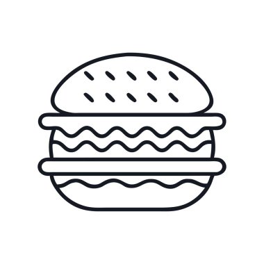 Hamburger ikonu çizimi siyah ana hatlı hamburgerler, burger ızgara siluet vektör çizimi