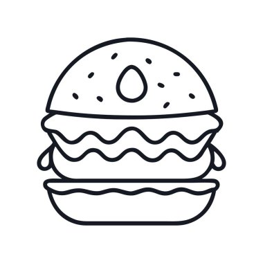 Susam tohumu hamburgerinin basit bir tasviri yumurta silueti çizimi ile çizilmiş.