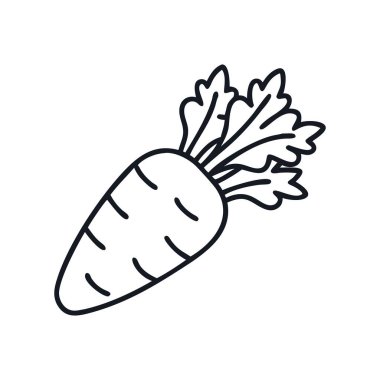 Beyaz zemin üzerinde havuç yaprakları olan tek çizgi çizimi, havuç siluet vektör çizimi