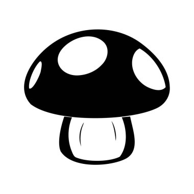 Benekli bir mantarın grafik siyah beyaz çizimi, karikatür mantarı siluet vektör çizimi
