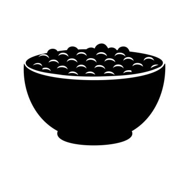 Küçük yuvarlak nesnelerle dolu siyah bir kasenin minimalist çizimi, nohut kasesi siluet vektör çizimi