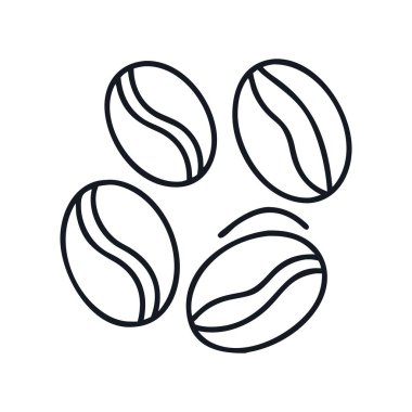 Beyaz arka planda dört kahve çekirdeği, kahve çekirdekleri siluet vektör çizimi