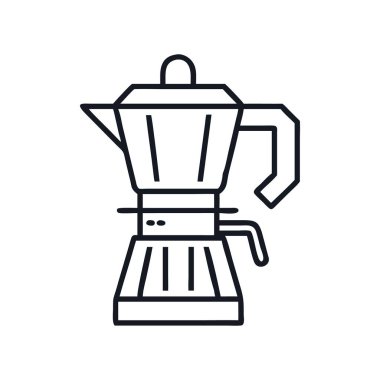 Kahve severler için minimalist tasarımı olan bir Moka Pot tasviri, kahve öğütücü silüet vektör çizimi