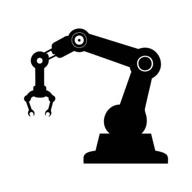 Siyah ve beyaz robotik kol endüstriyel vektör ilüstrasyon makine kol silueti, işbirlikçi robot robot robot siluet çizimi