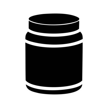 Basit bir Ek kavanoz veya Protein kabı, kolajen tozu kabı siluet vektör çiziminin siyah ve beyaz çizimi