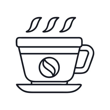 Kahve fincanı ve buhar ve kahve çekirdeği tasarımı. Tek vektör element, bir fincan kahve silueti çizimi.