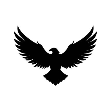Kanatlarıyla süzülen bir kartalın silueti Uçuşta genişliyor, kartal kanatları uçan siluet vektör çizimi