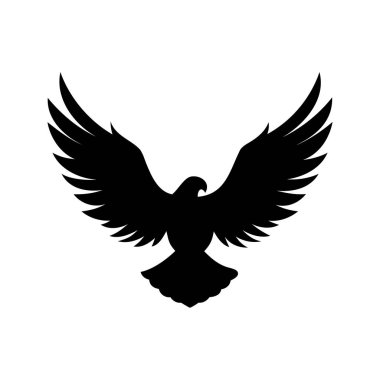 Beyaz arka planda süzülen bir kartalın görkemli siyah silueti, uçan kartal kanatları siluet çizimi