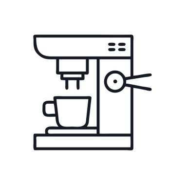 Modern kahve makinesinin stilize edilmiş tasviri ve bir fincan, espresso makinesi siluet çizimi