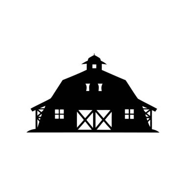 Geleneksel Amerikan ahır siluetinin siyah ve beyaz silueti, çiftlik ambarı silueti vektör çizimi