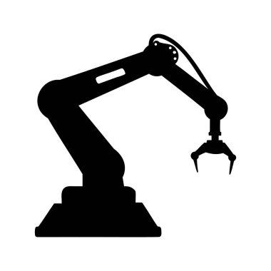 Üretim süreçlerinde kullanılan mekanik kavrama ile endüstriyel robot kol silueti, 3D yazdırma robotik kol silüeti çizimi