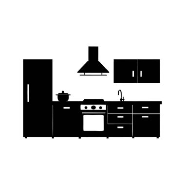 Modern bir mutfak tasviri monokromatik renk şeması, mutfak silueti çizimi