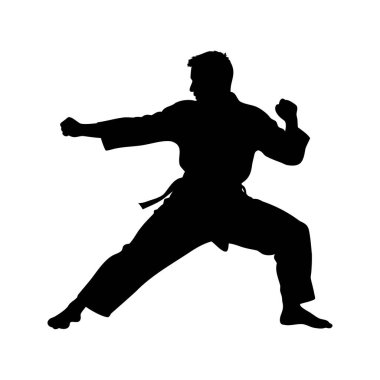 Dövüş sanatlarının silueti yumruk atıyor, dövüş sanatları ustası siluet vektör çizimini engelliyor.