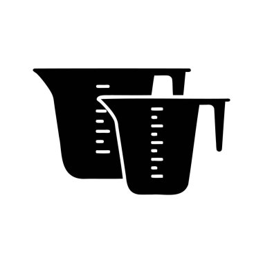 İki Ölçme Kadehinin Siyah Silüeti, Doğru Yemek İçin Mutfak Utensilleri Resmedilmesi, Bardakların Silüet Vektör Resimlerini Ölçme