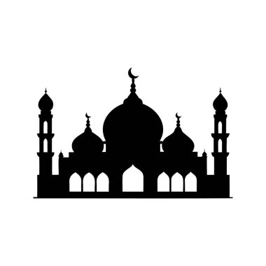 Beyaz Arkaplan Karşıtı Kubbeler ve Minaretlerle Bir Büyük Cami Silueti, Cami silueti vektör çizimi