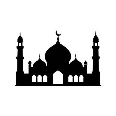 İçinde minareler, hilal ve cami silueti olan detaylı bir cami silueti.