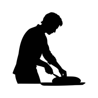 Ekmek dilimleyen bir şefin silueti ya da ekmek dilimleyen bir tahta, ekmek silueti çizen bir insan.