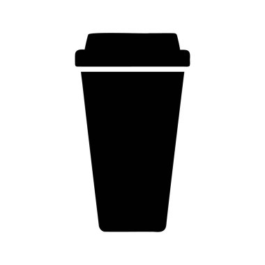 Tek kullanımlık kahve fincanının silüeti, beyaz arka planda kapağı olan, kahve fincanı silueti vektör illüstrasyonunu kaldırır