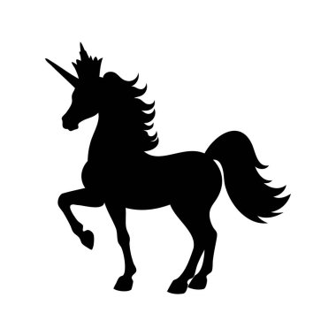 Görkemli Tek Boynuzlu At Silueti, Akan Mane ve Regal Varlığı, Zarif Poz, tek boynuzlu at silueti ve taç silueti çizimi