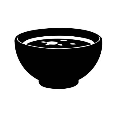 Bir kase sıvı, muhtemelen çorba, görünür katılar, bir kase çorba siluet çizimi.