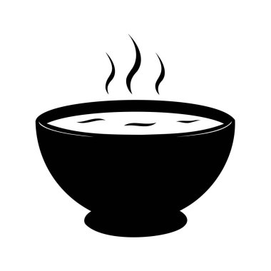 Bir kase sıcak çorbanın silüeti körling buharı yayıyor, bir kase çorba, siluet vektör çizimi.