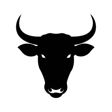 Siyah boynuzları olan güçlü bir boğanın silueti, siluet vektör illüstrasyonunu kapat.