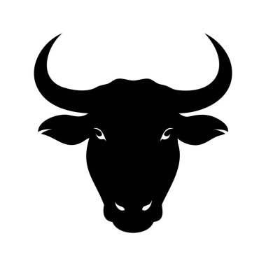 Siyah Siluet Öküz ya da Boğa Kafası Eğri Boynuzları yalıtılmış, boynuzları siluet çizimli boğa