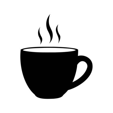 Modern siyah bardakta sıcak bir içeceğin silüeti, kahve fincanı silüeti çizimi.