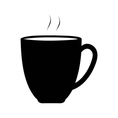 Dumanı tüten bir fincan sıcak kahve ya da çay içeceği silueti, kahve fincanı silueti vektör çizimi
