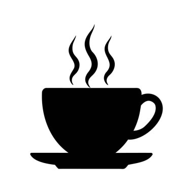 Dumanı tüten bir fincan kahvenin silueti ya da çay tabağında çay, buhar silueti çizimi olan kahve fincanı.